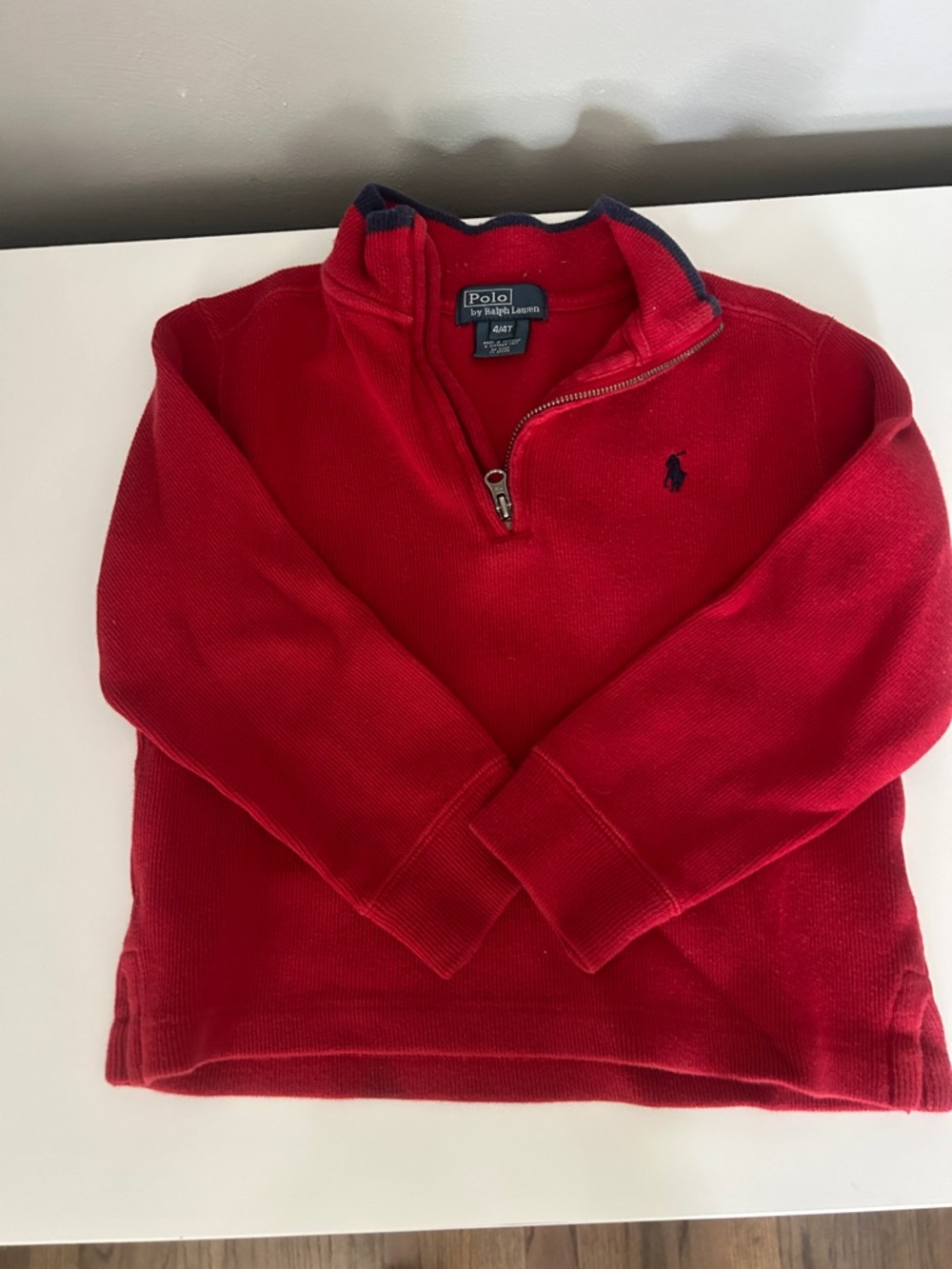 Polo by Ralph Lauren Red Quarter-Zip Sweater with Navy Logo